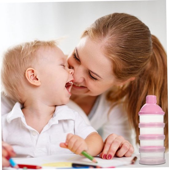 Boîte de dosage LC Toddler Lait en poudre Powder - lot de 2 - Sans BPA - Rose - 4 couches - Tour de Lait en poudre - Plateau de rangement de poudre pour bébé - Boîte de voyage - Distributeur - Tour de poudre