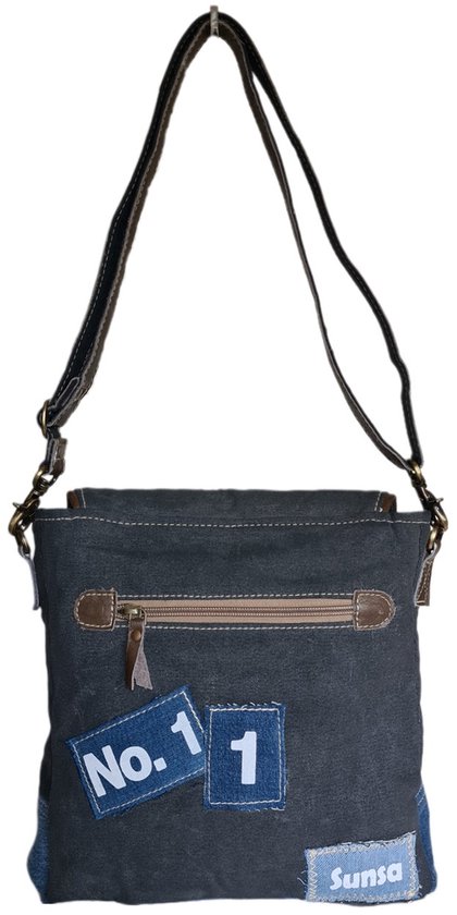Sac - Denim- Toile - Cuir- jeans recyclés - femme - homme - Rétro - Vintage - Streetwear - 25 x 27 x 8 cm - Sunsa