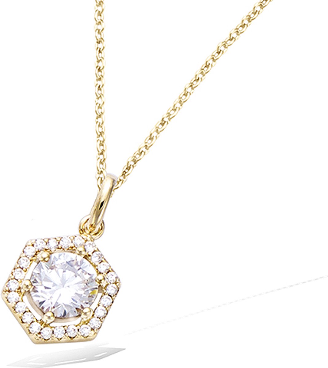 CHIVAL Zeshoekige Ketting – 18K Verguld Goud – Zirkonia Hanger – Geometrisch & Statement – Hypoallergene Dames Ketting - Cadeau voor Haar - Sieraad - Geschenkverpakking