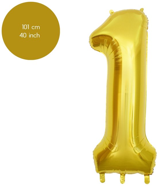 Fienosa Cijfer Ballonnen - Nummer 1 - Goud Kleur - 101 cm - Cijferballon - XL Groot - Helium Ballon - Verjaardag Ballon - Verjaardag Versiering - Feest - Feestversiering - Leeftijd verjaardag - Verjaardagsballon - Verjaardag