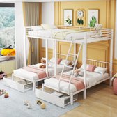 Bol.com Metalen bedframe omgezet in 140 x 200 tweepersoonsbed en twee 90 x 200 enkele bedden multifunctioneel metalen frame bed wit aanbieding