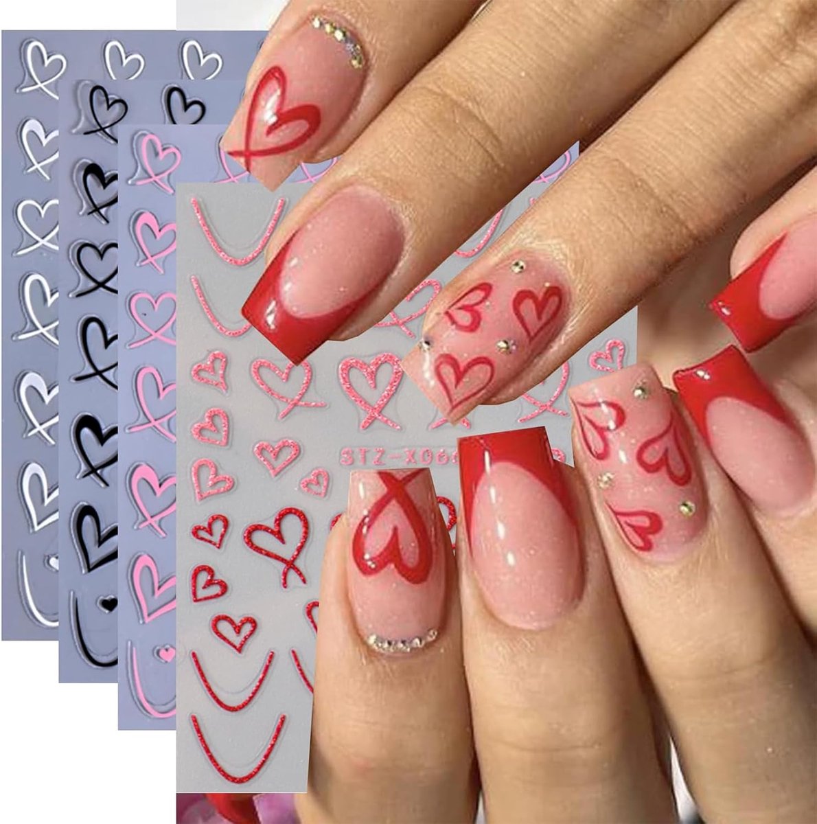 3D Nagelsticker Harten 4 Blad Nagelstickerset - Valentine's Day Nageldesign Accessoires