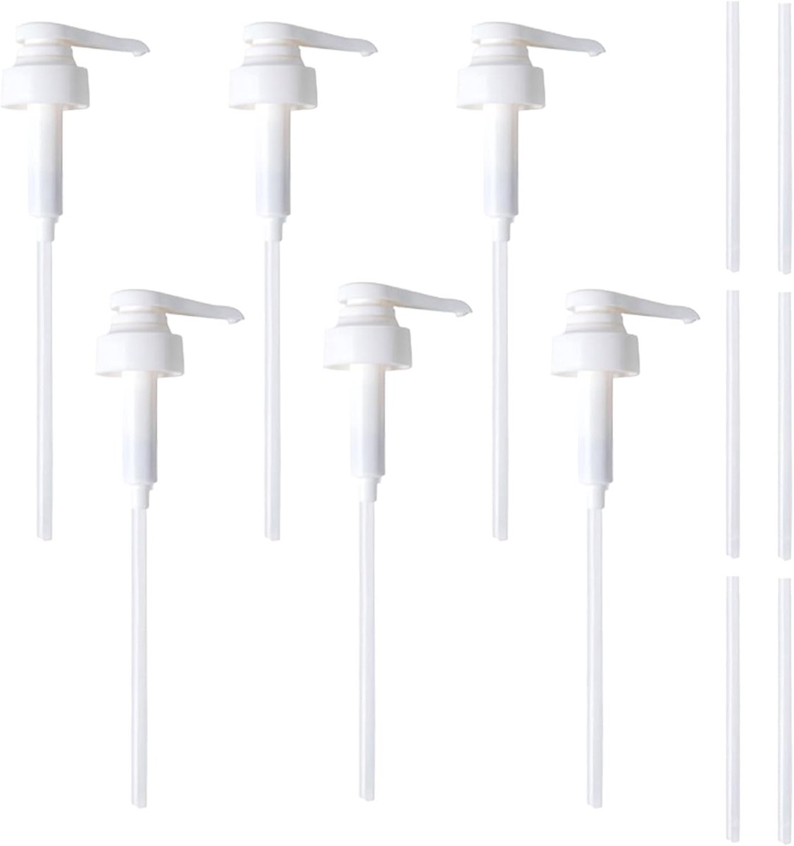 Image of 6 stuks doseerpomp - herbruikbare pompdispenser - vervangende siroopdispenser voor 500 ml/1000 ml flessen - clip-on doseerpomp met 6 korte slangen (wit)
