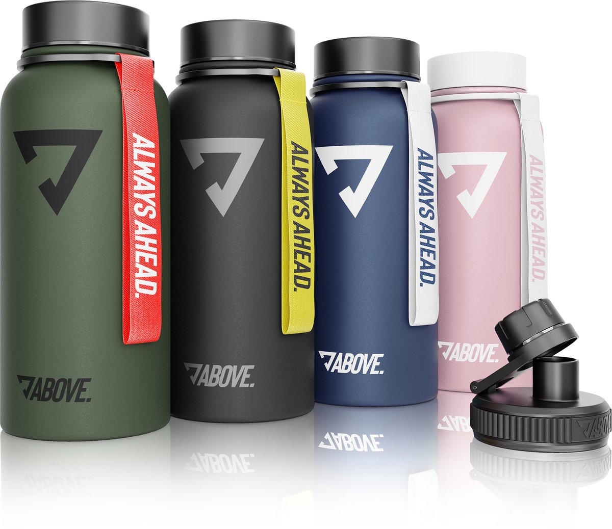 ABOVE. Drinkfles Roestvrij Staal 1L I Extra Drinkdop I Dubbelwandige Thermosfles houdt tot 12H Warm & 24H Koud I 100% BPA Vrij I Robuust en Lekvrij voor Fitness, Sport & Outdoor (Olijf-Rood)