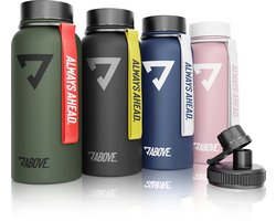 foto van ABOVE. Drinkfles Roestvrij Staal 1L I Extra Drinkdop I Dubbelwandige Thermosfles houdt tot 12H Warm & 24H Koud I 100% BPA Vrij I Robuust en Lekvrij voor Fitness, Sport & Outdoor (Olijf-Rood) | Sportfles, Waterfles