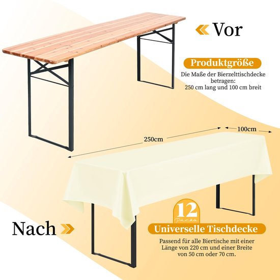 heimtexland ® Hussen Set 3-delige biertentgarnituur, 1 x tafelhoes, biertafel, 2 x bankhoes, bierbank, tafeldecoratie type 860, ecru voor 50 x 220 cm tafel