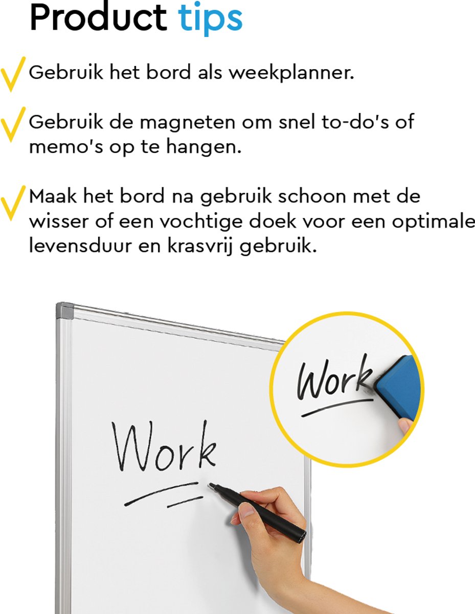 BRASQ Whiteboard 60×45 cm magnetisch - Wit thumbnail 3