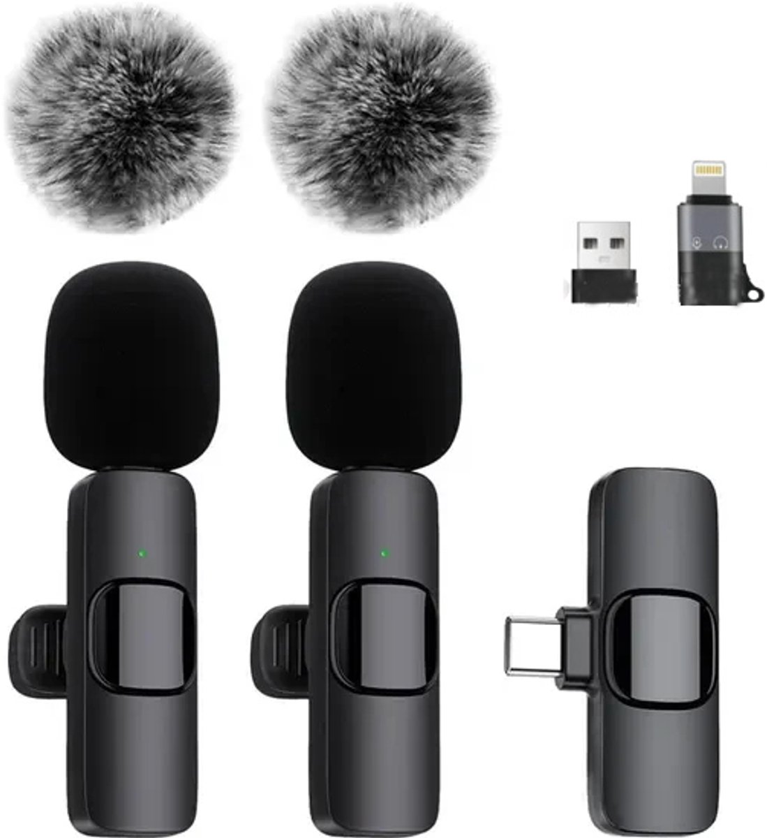 Crrynuo - Draadloze Lavalier Microfoon - Type-C - Zwart - 2-in-1 Lader Set - Met Accessoires