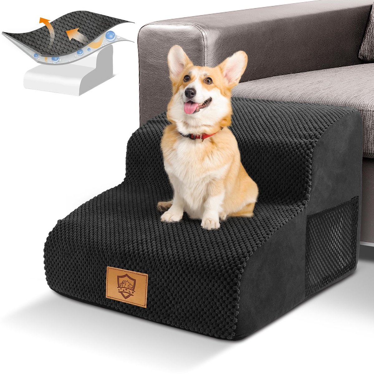 Hondenlooptrap 2 Treden - Antislip & Wasbaar Schuim - Voor Kleine Honden & Katten - Zwart