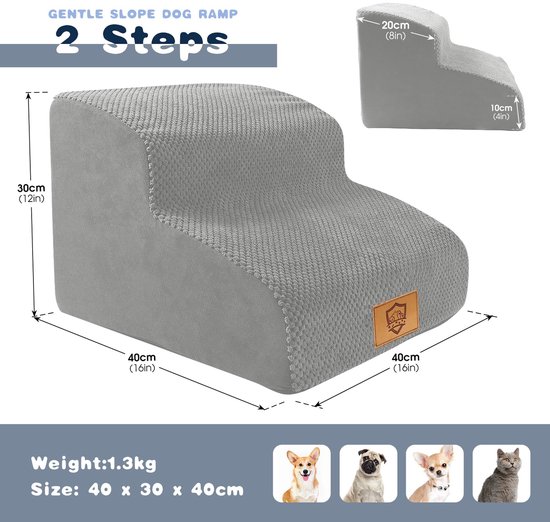 Hondentrap voor kleine honden 50 x 30 x 30 cm hoog - kattentrap hondenhelling bank huisdiertrap 3 treden trap Beige Tint B