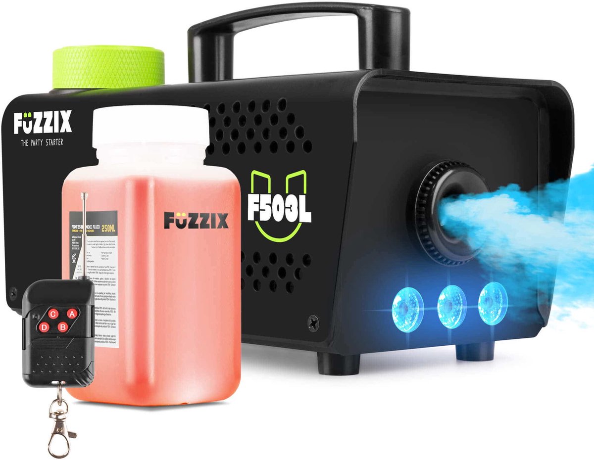 Rookmachine - met 250 ml rookvloeistof - Fuzzix F503 - Rook machine met draadloze afstandsbediening - Ingebouwde RGB Leds