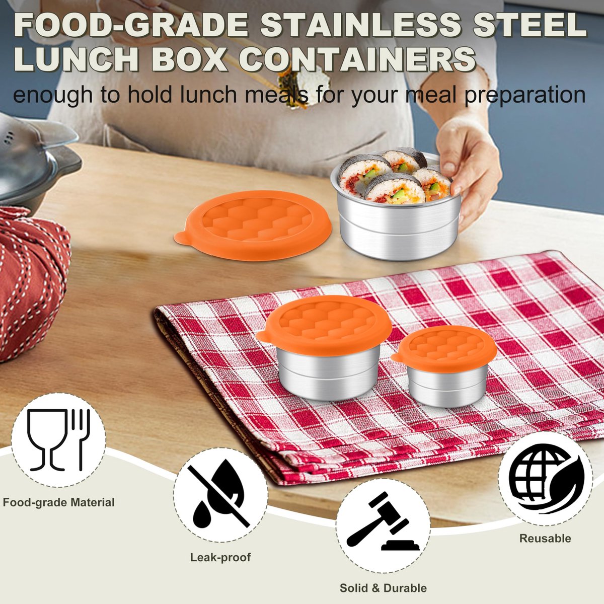 2er Pack RVS Snack Containers Gemakkelijk Open, Voedsel Opbergdoos, Lekvrij, Voedsel Containers met Siliconen Deksels -, BPA-vrij, Vaatwasmachinebestendig (vierkant 420ml