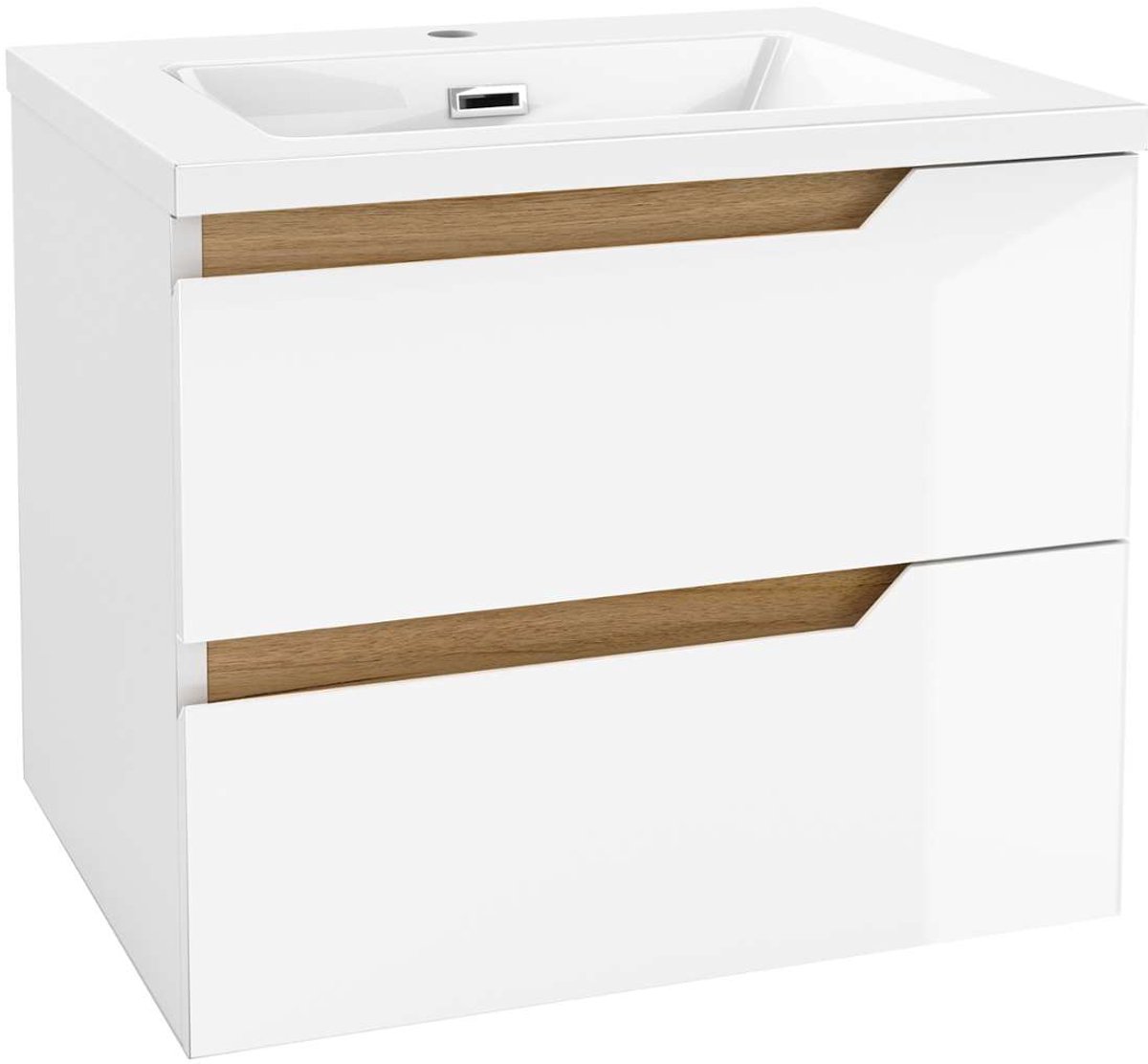 kielle Oudee - Kast met wastafel 60 cm, glanzend wit/donker eiken 50002S610