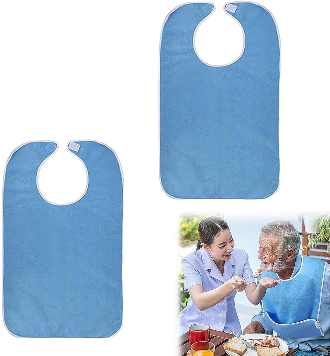 Slabbetje voor Volwassenen - Verstelbaar Waterdicht Herbruikbaar Badstof - Oliebestendig voor Mannen en Vrouwen - Blauw