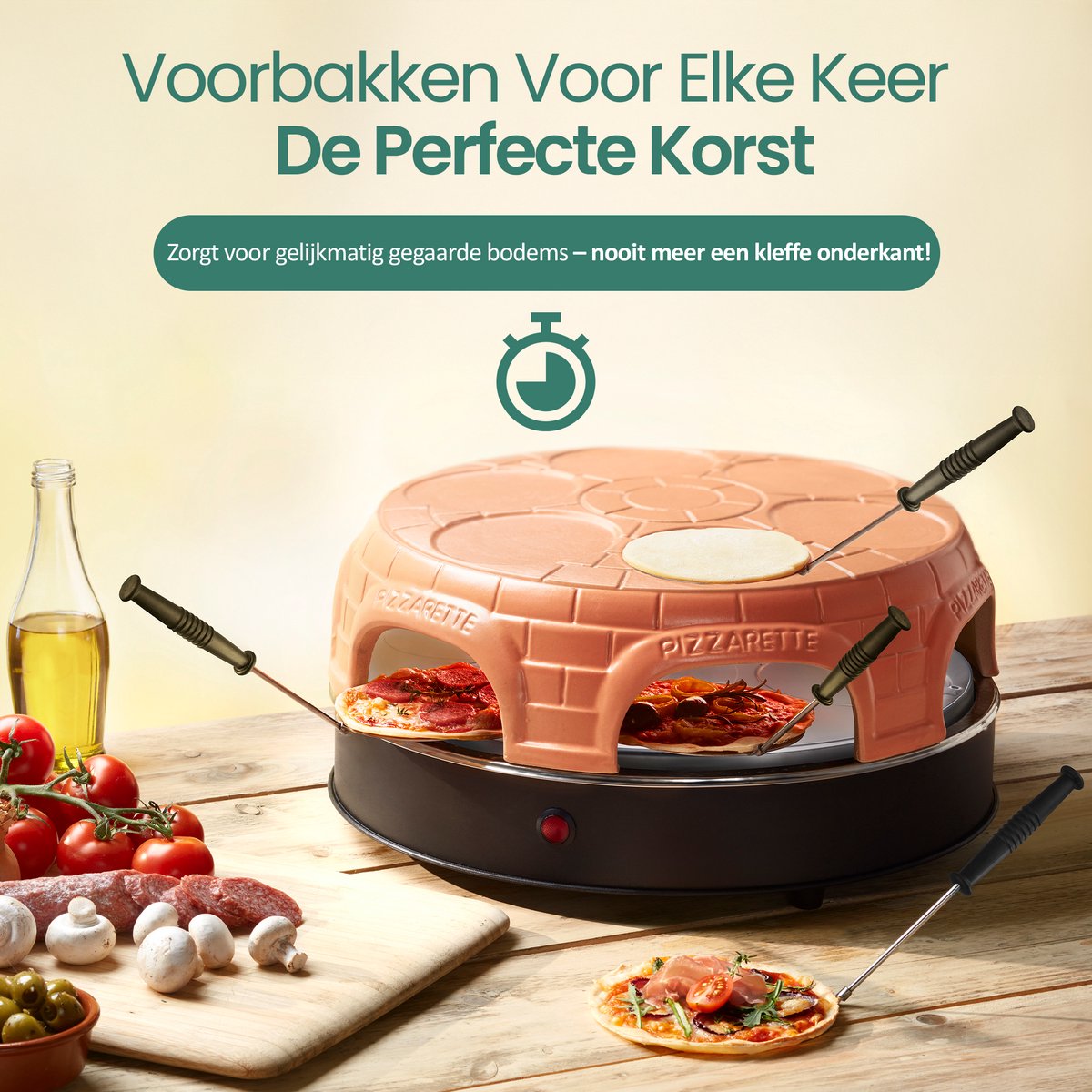Emerio Pizzarette Origineel - 6 Persoons Pizza Oven - Handgemaakte Terracotta Koepel - 6 Geïsoleerde Bakspatels - RVS Bakplaat - Gourmetstel - PO-115848.1 1500W – foto 6
