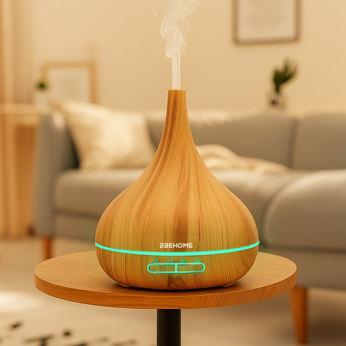2BEHOME Aroma Diffuser met 2 Etherische Oliën & Afstandsbediening - 550ML - Aroma Diffuser Luchtbevochtiger - Etherische olie diffuser - Essentiele olie Aromadiffusers - Geurverspreider voor Aromatherapie - Lichte Houtlook — cadeau in Wonen & Interieur - foto 4