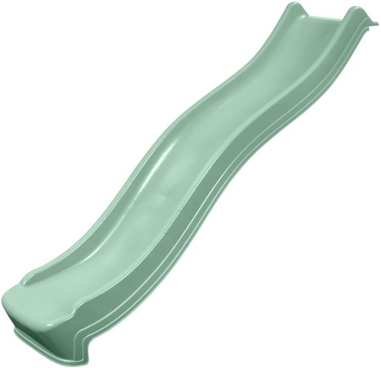 Een pastelgroene glijbaan van 2,2 meter met een golvend oppervlak en verhoogde zijkanten.