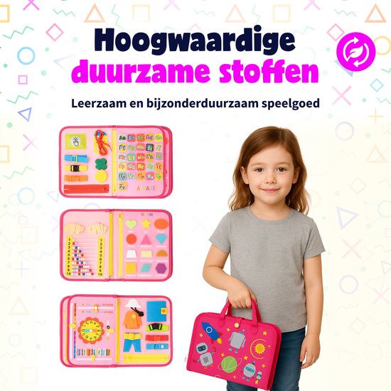 MontiPlay® Montessori Speelgoed Roze - Sensorisch Speelgoed - Activiteitenbord - Busy Board - Montessori voor thuis - Speelgoed voor onderweg - Voor in de auto - Het grote speelgoedboek 2025 van Merkloos — afbeelding 4
