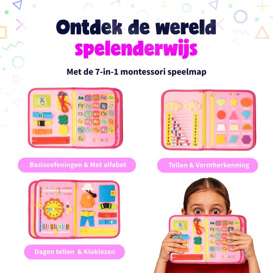 MontiPlay® Montessori Speelgoed Roze - Sensorisch Speelgoed - Activiteitenbord - Busy Board - Montessori voor thuis - Speelgoed voor onderweg - Voor in de auto - Het grote speelgoedboek 2025 van Merkloos — afbeelding 5