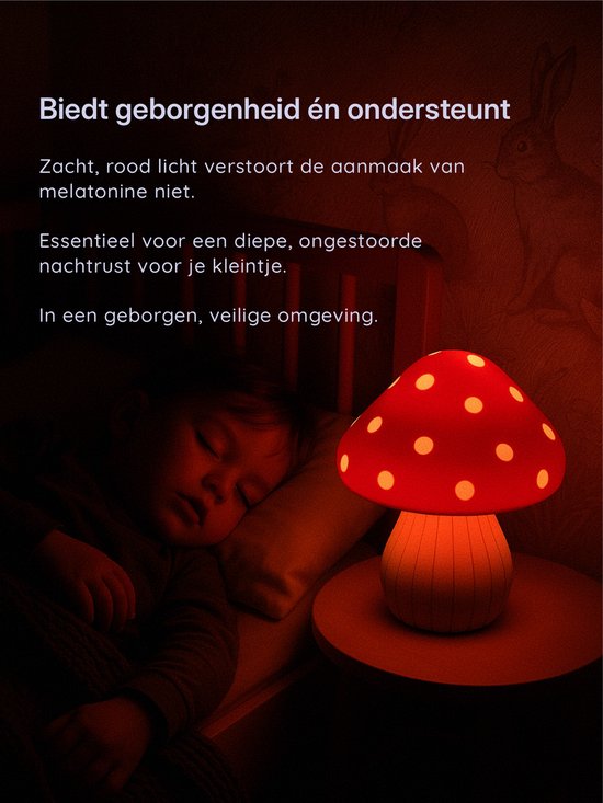 Droomlampje Paddenstoel – LED lampje met Zacht Rood Licht – Sprookjesachtig Design – Voor Kind & Babykamer – Droomlampjes Nachtlampje Paddenstoel