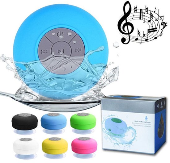 Waterdichte Bluetooth speaker douche mini met zuignap, microfoon, 6 uur afspeeltijd, blauw, mp3 compatible