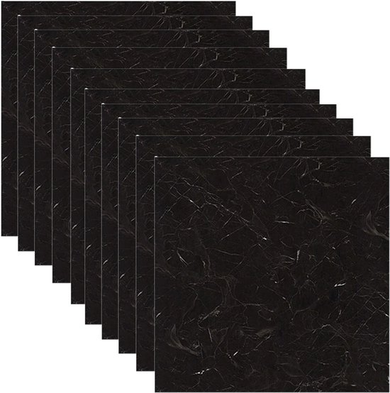 10 stuks zelfklevende zwarte marmeren tegels, zelfklevende achterwandtegels, waterdichte PVC-muursticker voor keuken, badkamer, wasruimte en woondecoratie, 30 x 30 cm