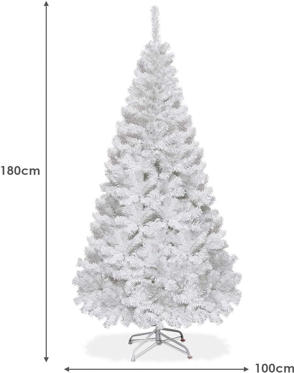 COSTWAY Kunstkerstboom 180 cm - Realistische Kunststof Kerstboom met sneeuw - met metalen standaard - pvc 650 takken - Wit – foto 4