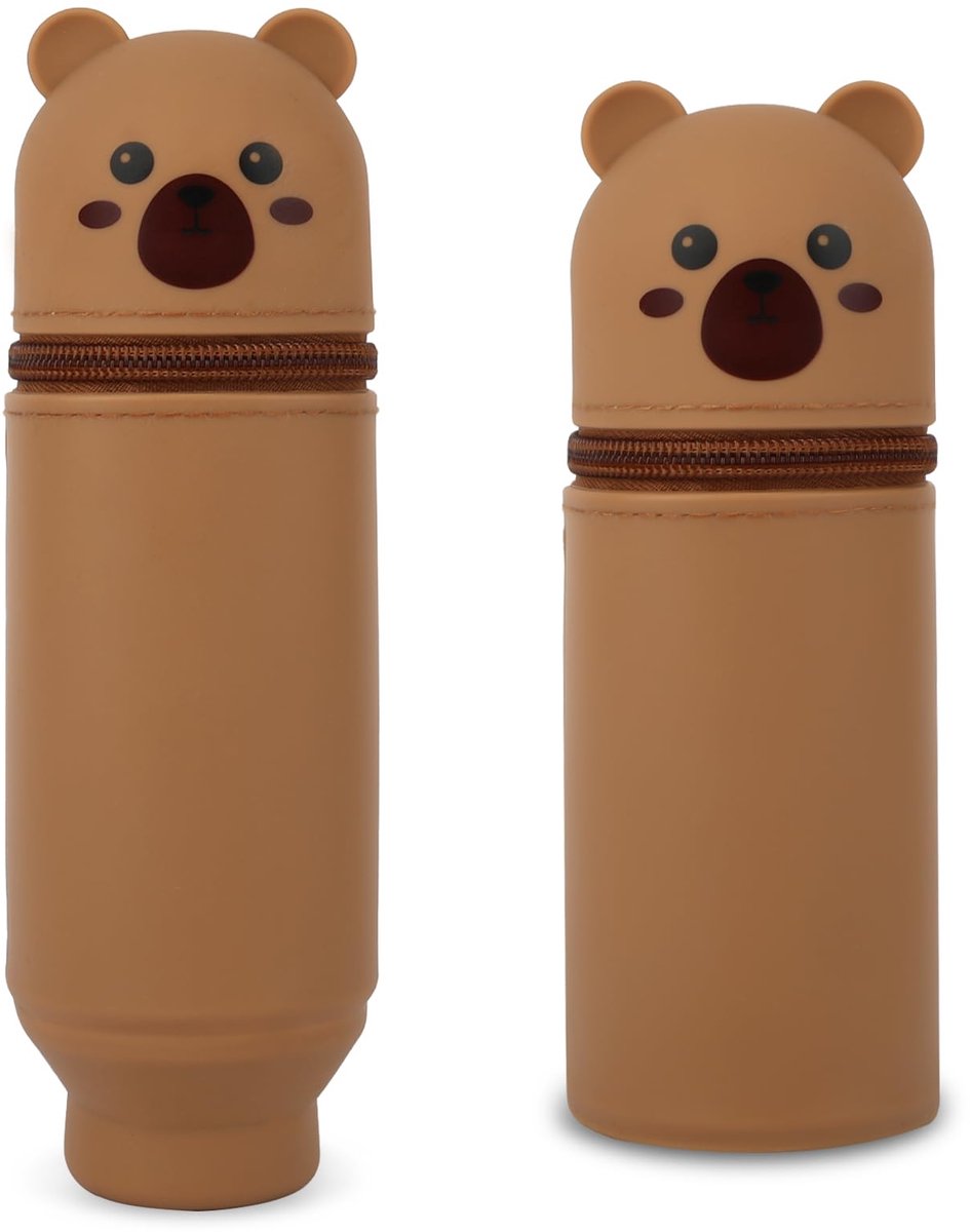 Kawaii Etui 2-in-1 - Zacht Siliconen Staand Pennenzakje voor Meisjes - Bruin