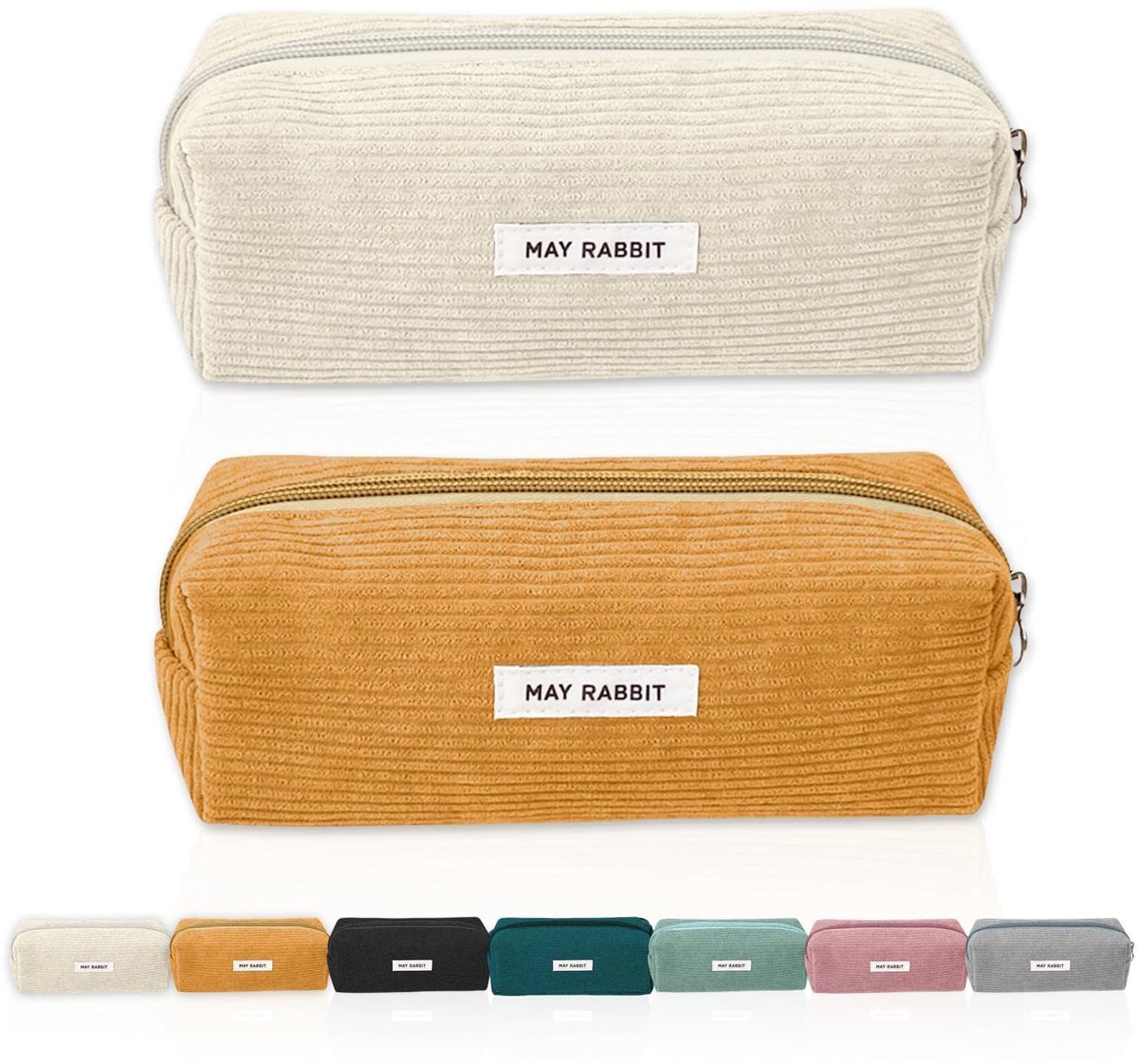 2 Stuks Pennenetui Ribstof - Compact Etui voor School & Kantoor - Wit & Geel 19x7x6 cm