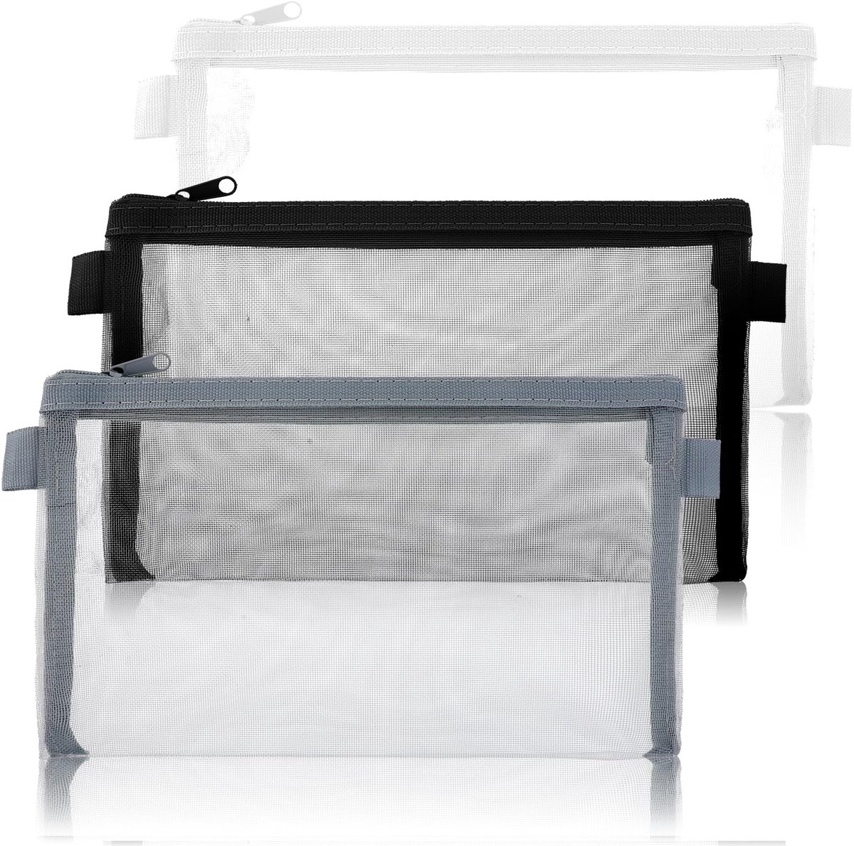 3 Stuks Transparante Etui - Waterdicht Kunststof Pennenetui - Met Ritssluiting voor School & Kantoor