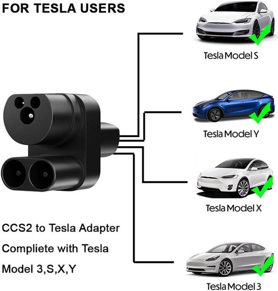 CCS 2 EV-oplaadadapter, 150A CCS2 combo-converter for autolader, CCS2-adapter, compatibel for Tesla