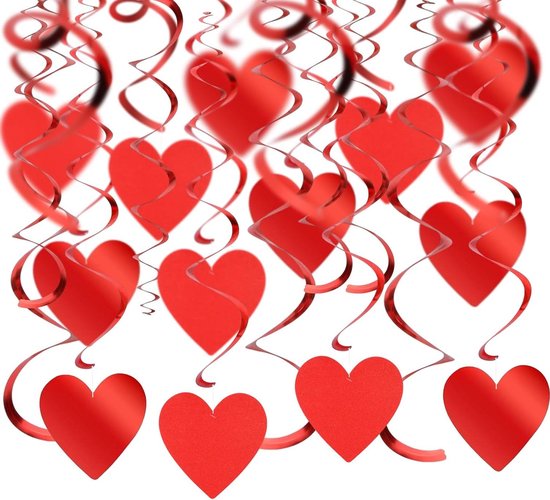Voordeelset 10x rood valentijn/bruiloft hangdecoratie hart met pijl 45 cm kado