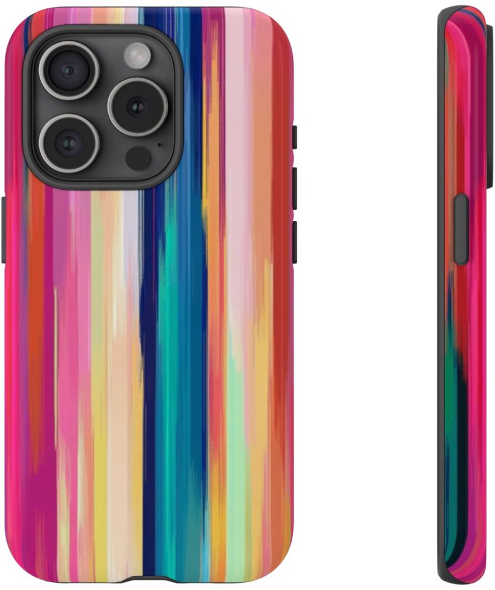 Levendige Verticale Strepen Abstracte Kunst – Telefoonhoesje Geschikt voor iPhone 15 Pro