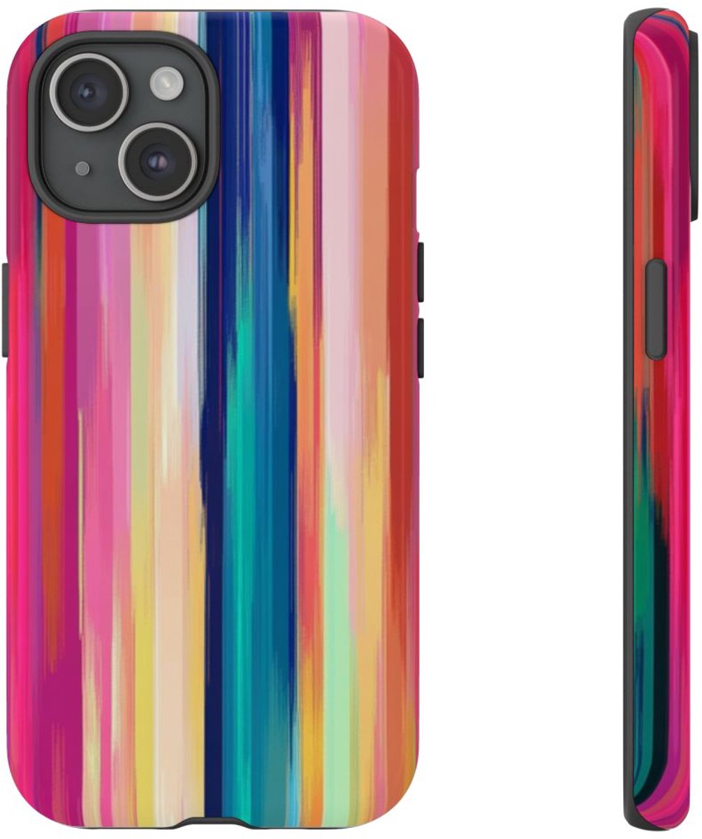 Levendige Verticale Strepen Abstracte Kunst – Telefoonhoesje Geschikt voor iPhone 15