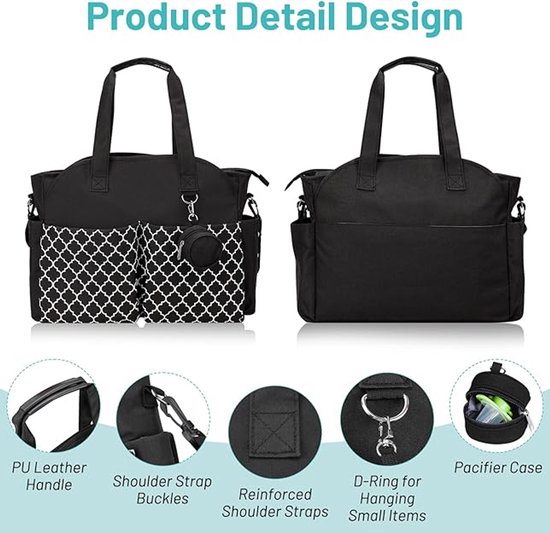 Luiertas rugzak-luiertas-luier organizer-luiertas, multifunctionele luiertas-grote waterdichte luiertas met fopspeenzak voor luiers en alle babyaccessoires - zwart - 40x15x29cm van Dikaslon — afbeelding 2
