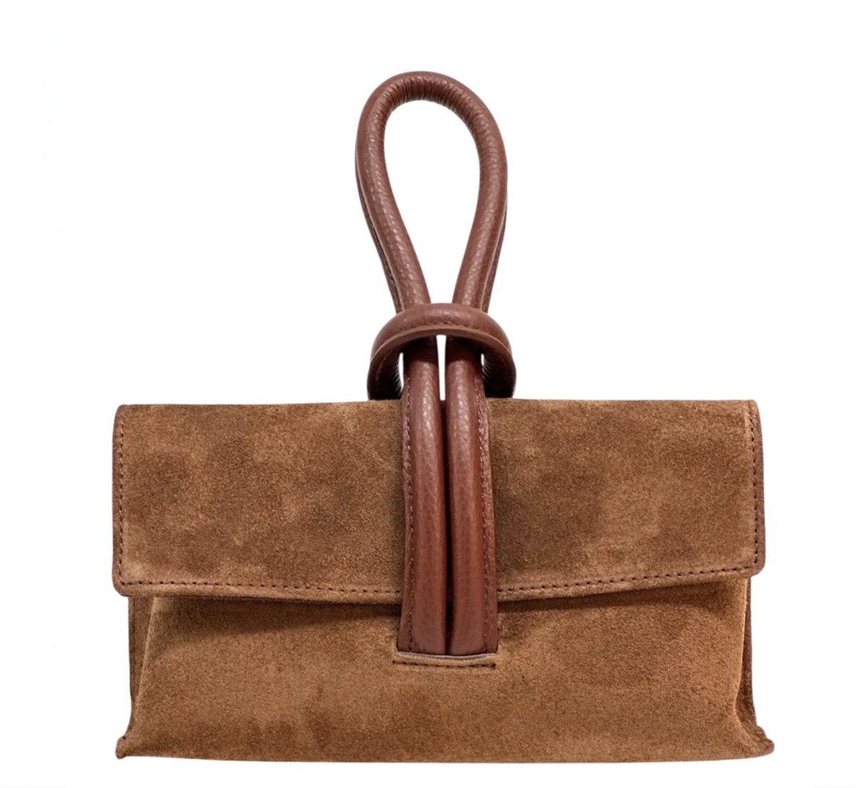 Bruine Suède Handtas - Trendy Handtassen Schoudertassen - Leren Lus Handvat - Italiaans Suède - Bruin