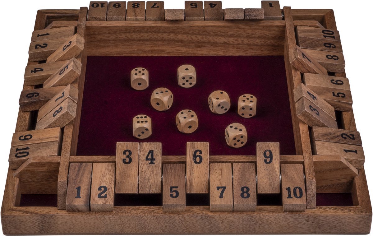 Shut The Box 4 Spelers – Walnoot Houten Dobbelspel – 29 x 29 cm – Met Ingelegd Vilt & 8 Houten Dobbelstenen – Gezelschapsspel – Engelhart — afbeelding 7
