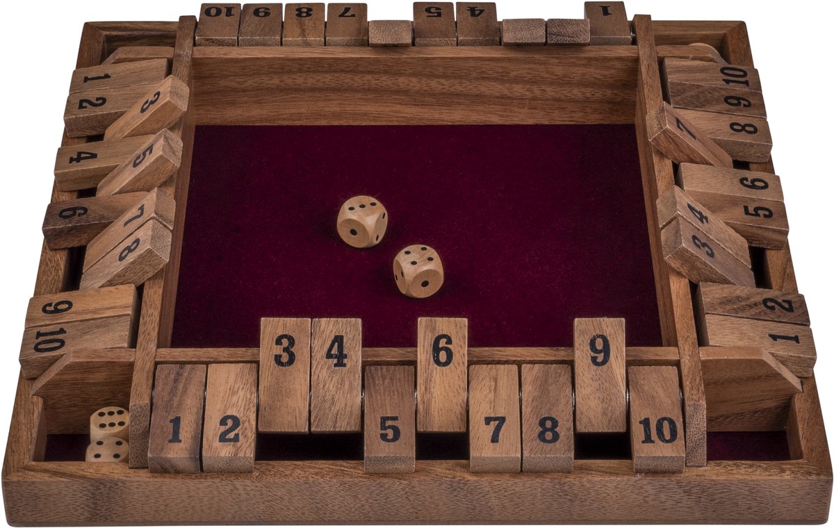 Shut The Box 4 Spelers – Walnoot Houten Dobbelspel – 29 x 29 cm – Met Ingelegd Vilt & 8 Houten Dobbelstenen – Gezelschapsspel – Engelhart — afbeelding 8