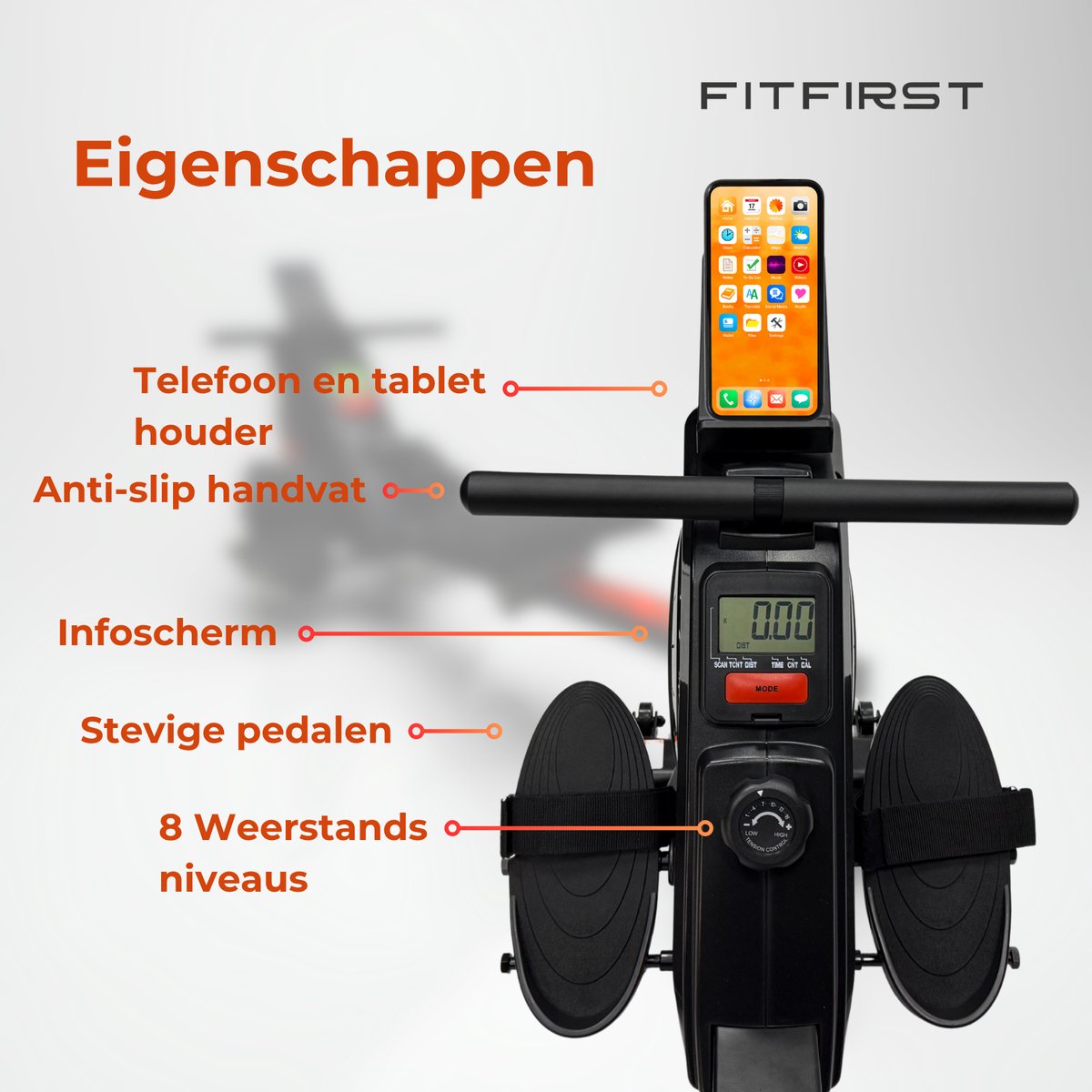 FitFirst Roeitrainer Magnetische Weerstand Zwart/Oranje - afbeelding 3