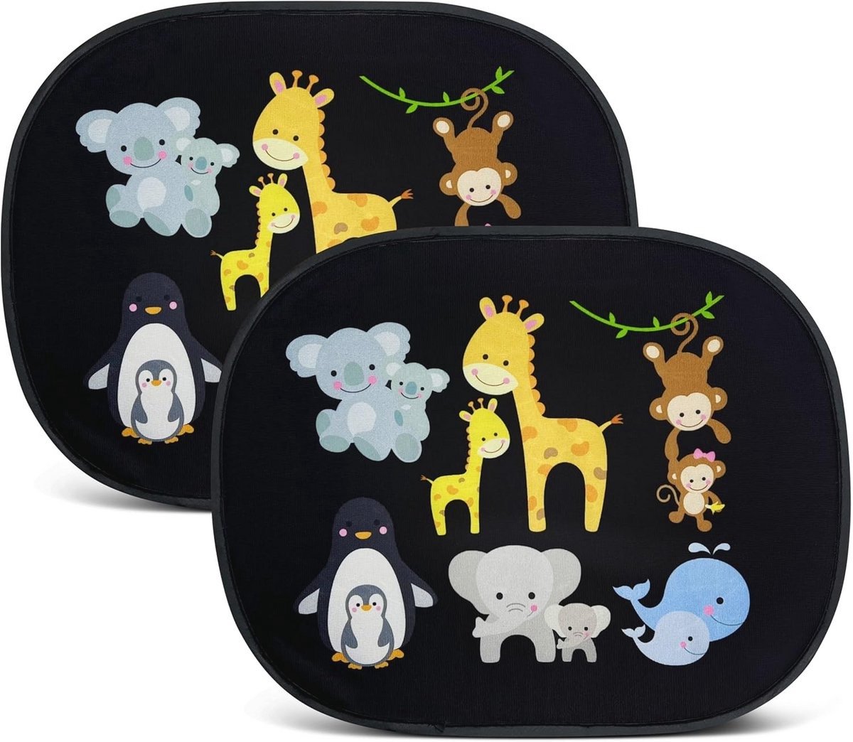 WNHB® Auto Zonneschermen Zelfklevend 2 Stuks - UV Bescherming voor Kinderen - Zonneklep met Babydieren Motief - Universele Maat