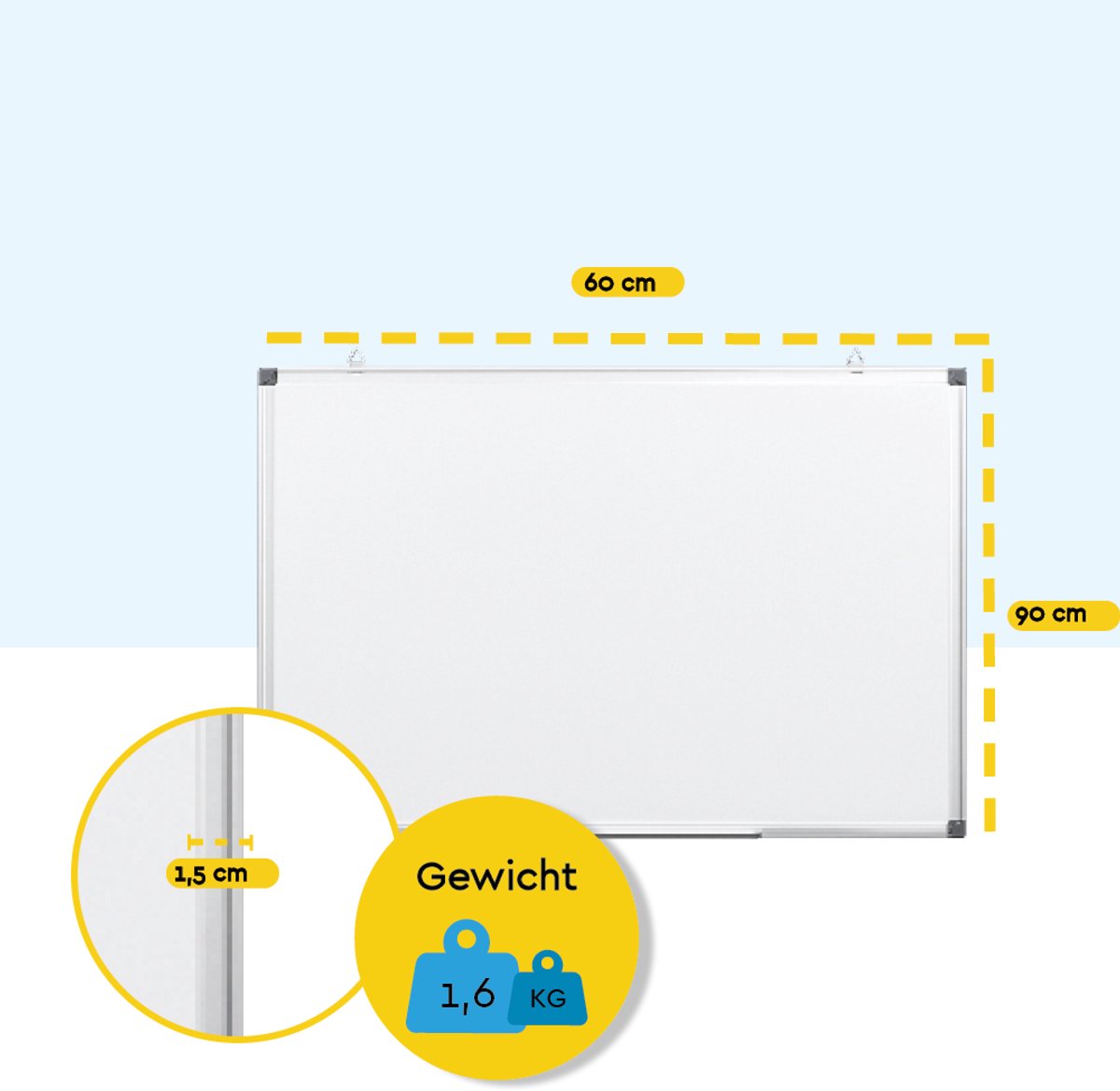 BRASQ Whiteboard 60x90 cm magnetisch - Wit thumbnail 3