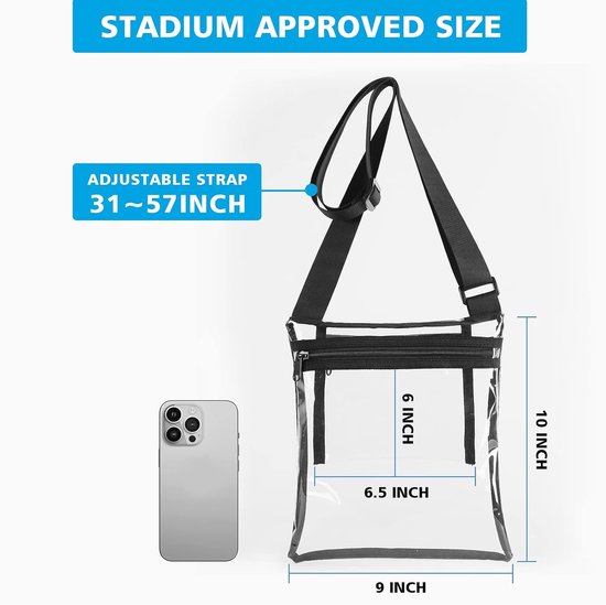 Sac Transparent Femme Bandoulière - Homologué Stade Et Concert - PVC