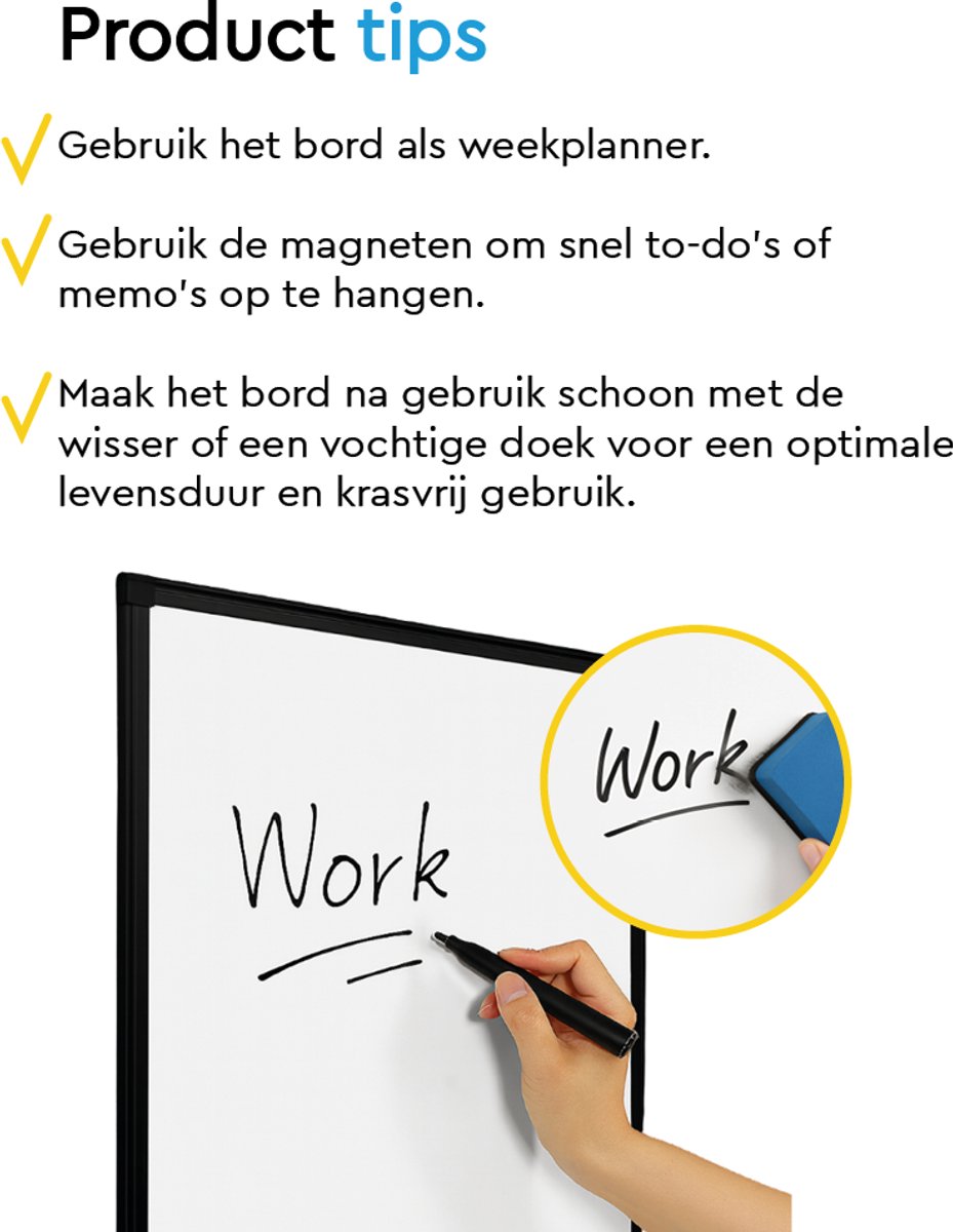 BRASQ Whiteboard 60x90 cm magnetisch - zwart thumbnail 4
