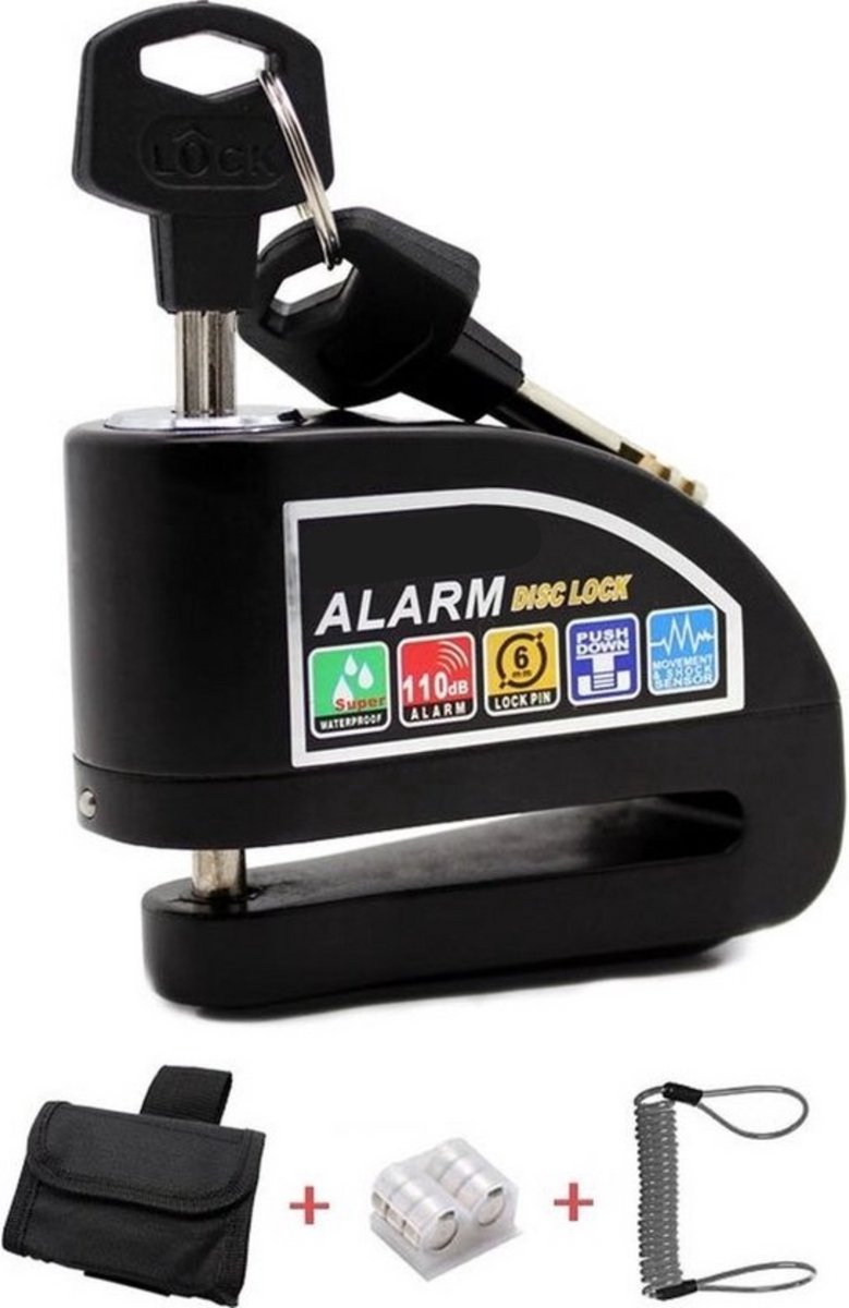 Bol.com RAMBUX® - Schijfremslot - Motorslot - Scooterslot - Schijfremslot met Alarm - Motor Alarm Sirene - Remschijfslot met Opb... aanbieding
