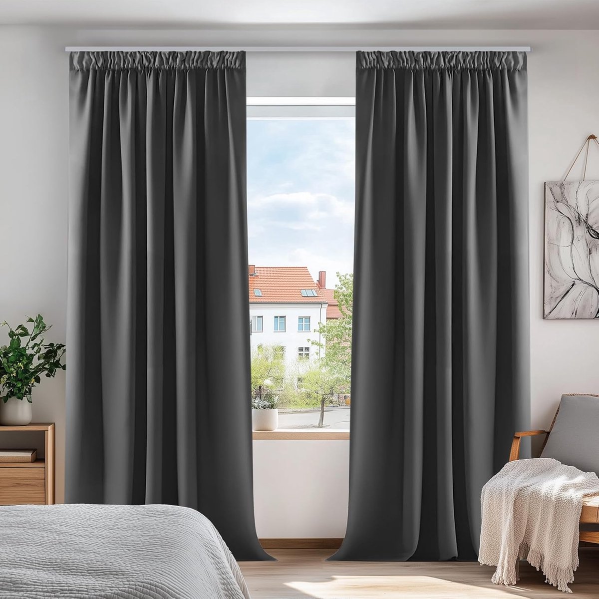 Famanu - Gordijn – 2 stuk – Verduisterende – 175*140cm – Donkergrijs