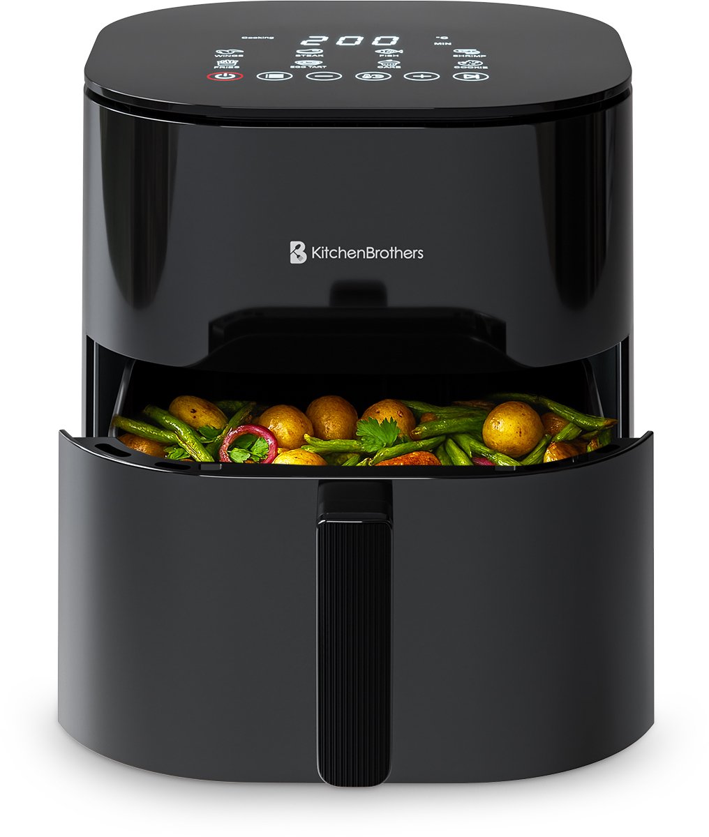 KitchenBrothers Airfryer XL - 2000W - 5L - Heteluchtfriteuse - Dual Heating - 80ºC tot 200ºC - 8 Kookprogramma's - Zwart - KitchenBrothers - €56,99