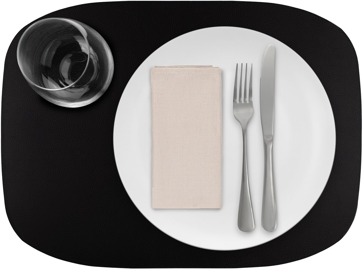 1x Skinnatur Placemat leder – Charcoal – zwart – 45x33cm - gerecycleerd leer – tafeldecoratie - onderlegger