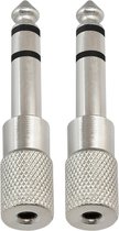 Audio Plug 2 STUKS - 6.35mm Jack (m) - 3.5mm Jack (v) Stereo AUX Audio Aux Adapter - Verloopstekker - 6.35 mm naar 3.5 mm - Mini jack naar jack - Verloopplug – Jackplug - Koppelstuk - Audio plug - metaal / verguld - Zilver2