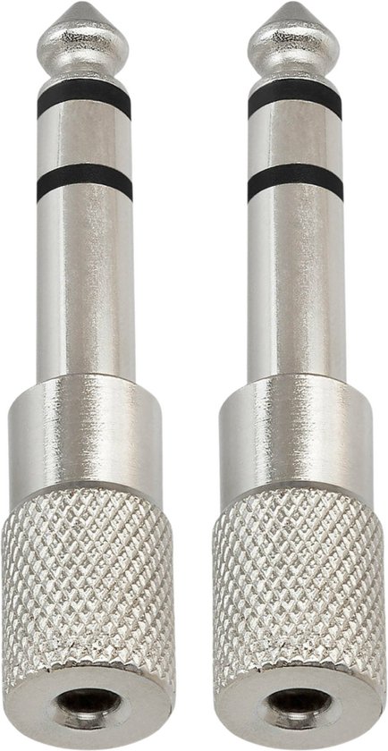 Audio Plug 2 STUKS - 6.35mm Jack (m) - 3.5mm Jack (v) Stereo AUX Audio Aux Adapter - Verloopstekker - 6.35 mm naar 3.5 mm - Mini jack naar jack - Verloopplug – Jackplug - Koppelstuk - Audio plug - metaal / verguld - Zilver2