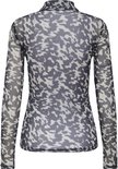 Dames top met abstracte print, hoge hals en lange mouwen.